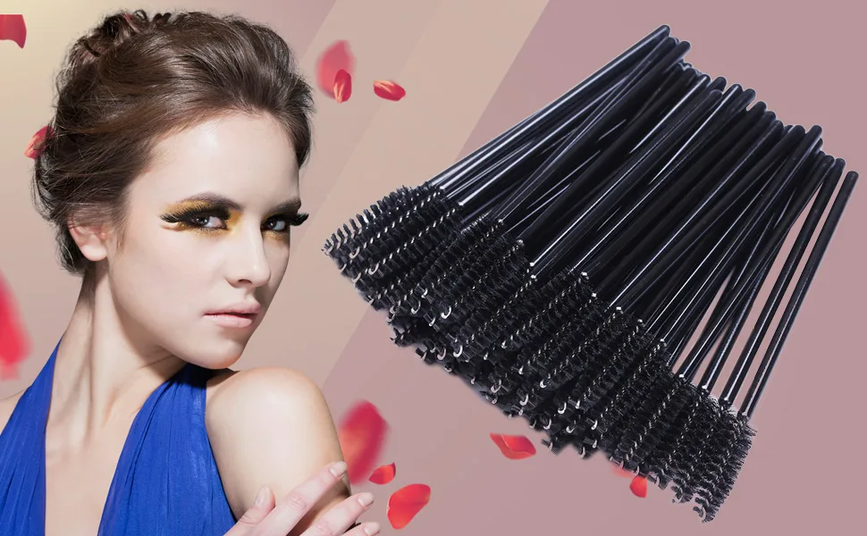 50 PCS Disposable Eyelash Brushes Mascara Wands Eye Lash Eyebrow Applicator Cosmetic Makeup Brush Tool Kits (pink) - eyelash brushes