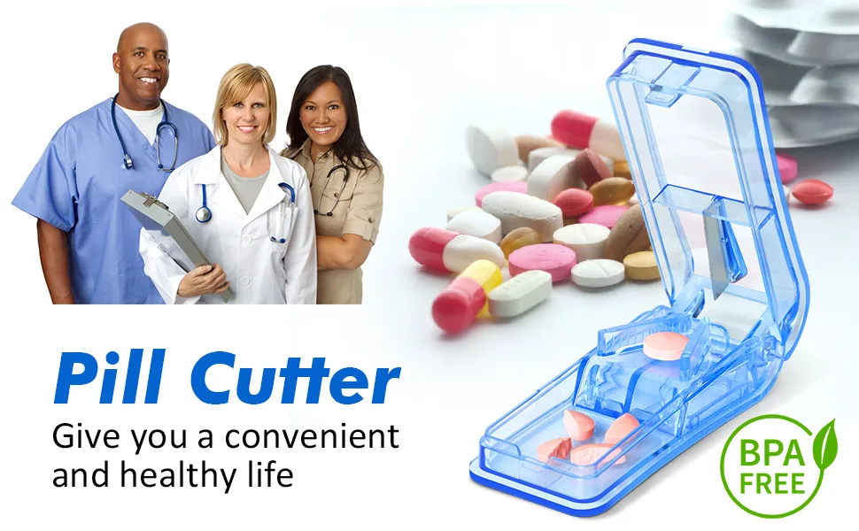Pill Cutter Pill Splitter with Blade and Storage Compartment for Small or Large Pills Cut in Half Quarter for Pills Tablets - (Blue) - Pill Cutter