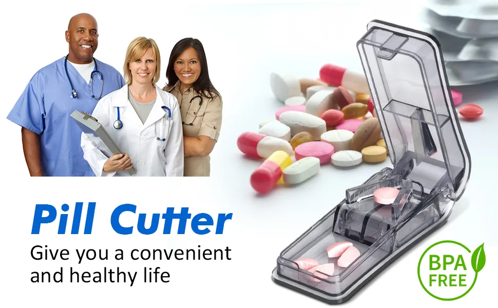 Pill Cutter Pill Splitter with Blade and Storage Compartment for Small or Large Pills Cut in Half Quarter for Pills Tablets - (Black) - Pill Cutter