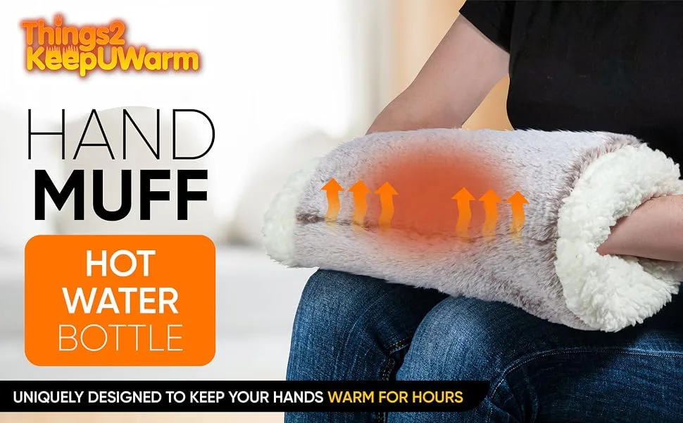Things2KeepUWarm Hand Warmer Hot Water Bottle - Heated Hand Muff for Cold Hands Arthritis and Reynauds Pain Relief Grey 2 Count (Pack of 1) - hand muff hot water bottle hand warmer cold hands soothing heat therapy hand therapy