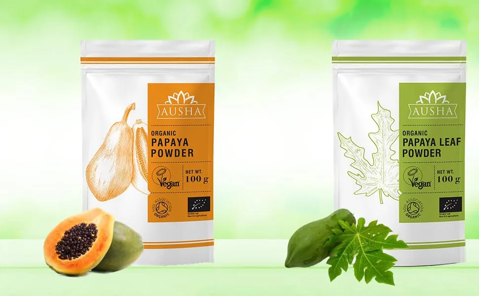 Ausha Organic Papaya Leaf Powder 100gm | Platelet Digestion Immunity | Certified by Soil Association - Papaya