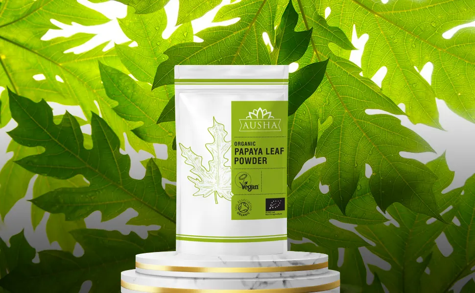 Ausha Organic Papaya Leaf Powder 100gm | Platelet Digestion Immunity | Certified by Soil Association - papaya leaf
