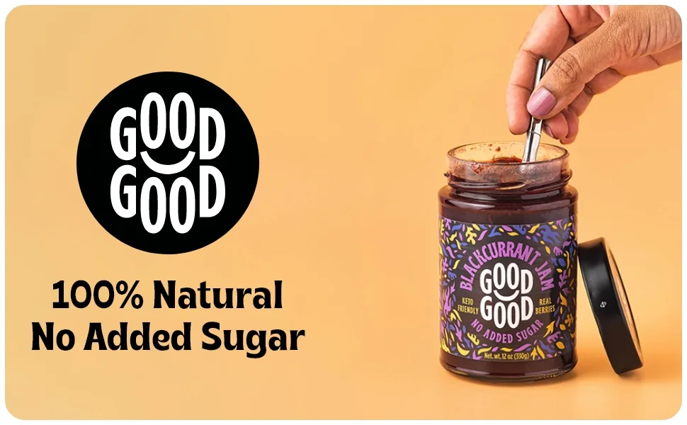 GOOD GOOD Sweet Blackcurrant Jam - Keto Friendly - Low Carb & Calorie Without Added Sugars - Vegan - Gluten Free - Preserves - Good Good