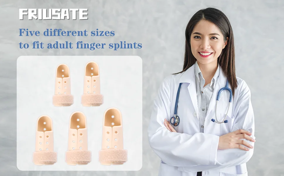 FRIUSATE Finger Splints Set 10pcs Finger Extension Splint for Trigger Finger Plastic Finger Support Protector for Adjustable Finger Immobilization for Adults and Children 5 Sizes - finger