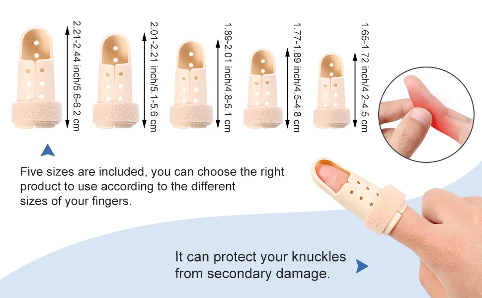 FRIUSATE Finger Splints Set 10pcs Finger Extension Splint for Trigger Finger Plastic Finger Support Protector for Adjustable Finger Immobilization for Adults and Children 5 Sizes - size