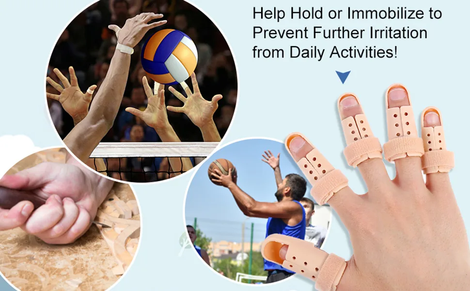 FRIUSATE Finger Splints Set 10pcs Finger Extension Splint for Trigger Finger Plastic Finger Support Protector for Adjustable Finger Immobilization for Adults and Children 5 Sizes - sport