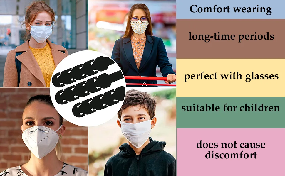 Welsberg 10x Mask Hooks Black Ear Strap Silicone Extension Adjustable Strap for Mouth Cover Mask Extension - mask hooks