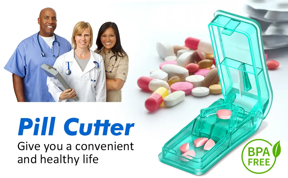 Pill Cutter Pill Splitter with Blade and Storage Compartment for Small or Large Pills Cut in Half Quarter for Pills Tablets (Green) - Pill Cutter