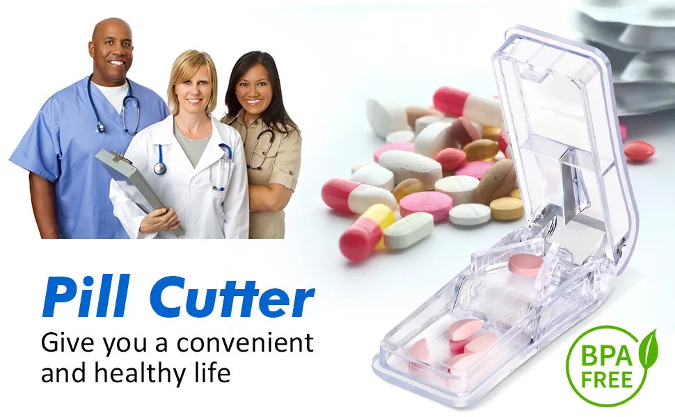 Pill Cutter Pill Splitter with Blade and Storage Compartment for Small or Large Pills Cut in Half Quarter for Pills Tablets - (Transparent) - Pill Cutter