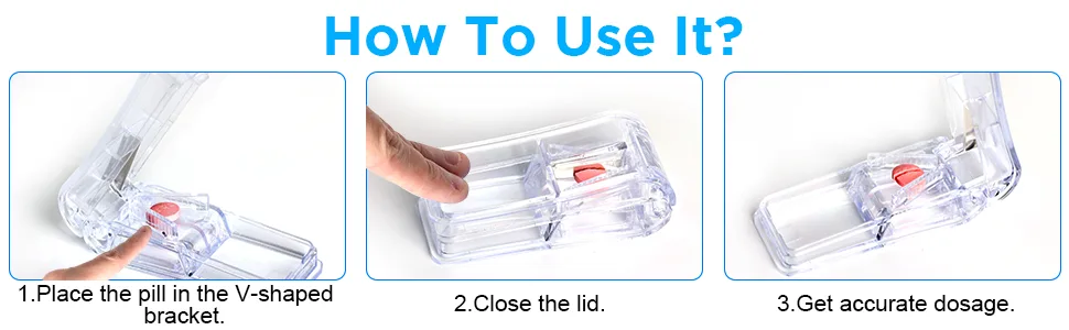 Pill Cutter Pill Splitter with Blade and Storage Compartment for Small or Large Pills Cut in Half Quarter for Pills Tablets - (Transparent) - Pill Cutter