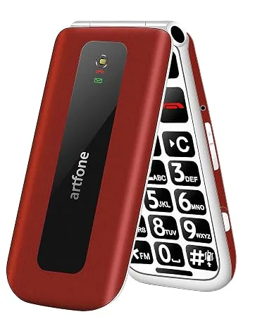 artfone GSM Big Button Mobile Phone for Elderly Sim Free Unlocked Dual Screen Flip Phone Easy to Use Basic Mobile Phone With 2.4" LCD Display SOS Button Talking Numbers Torch Loud Speaker(Red) - Senior Mobile Phones