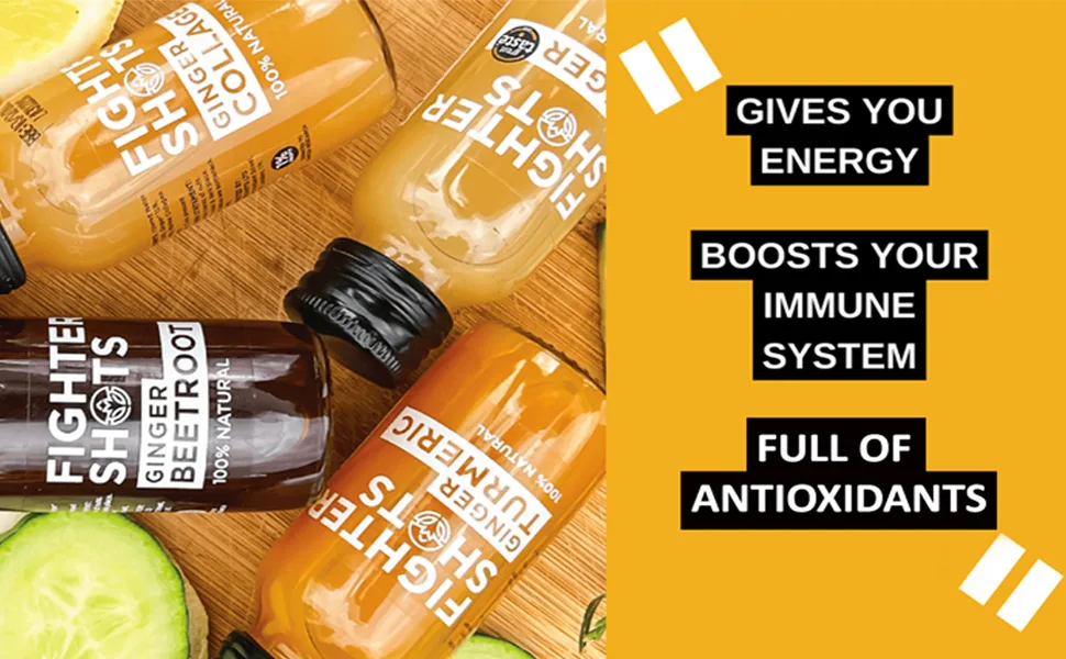 Fighter Shots Ginger + Beetroot (12x60ml) | 100% Natural | Perfect Morning/Post Workout Pick Me Up | No Preservatives | Fresh & Fiery Beetroot and Ginger Shots Ginger Beetroot - Shots 3rd
