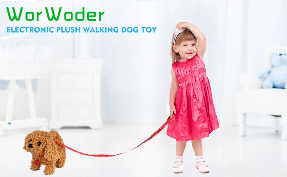 WorWoder Plush Teddy Toy Puppy Electronic Interactive Pet Dog - Walking Barking Tail Wagging Stretching Companion Animal for Kids Children (Teddy Dog) - Plush Golden Retriever Toy Puppy Electronic