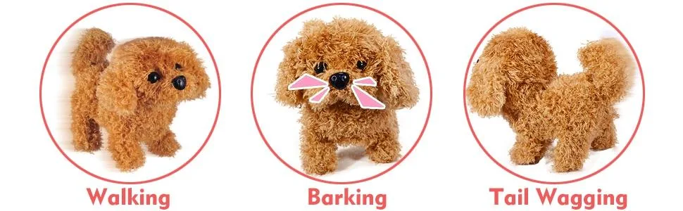 WorWoder Plush Teddy Toy Puppy Electronic Interactive Pet Dog - Walking Barking Tail Wagging Stretching Companion Animal for Kids Children (Teddy Dog) - Walking, Barking, Tail Wagging,