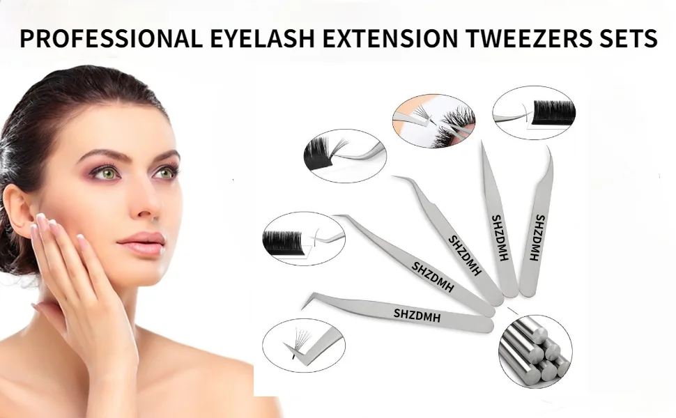 Lash Eyelash Extension Tweezers Set Eyelash Applicator Tool Curved and Straight Pointed Tweezers for Eyelash Extensions - product information 1