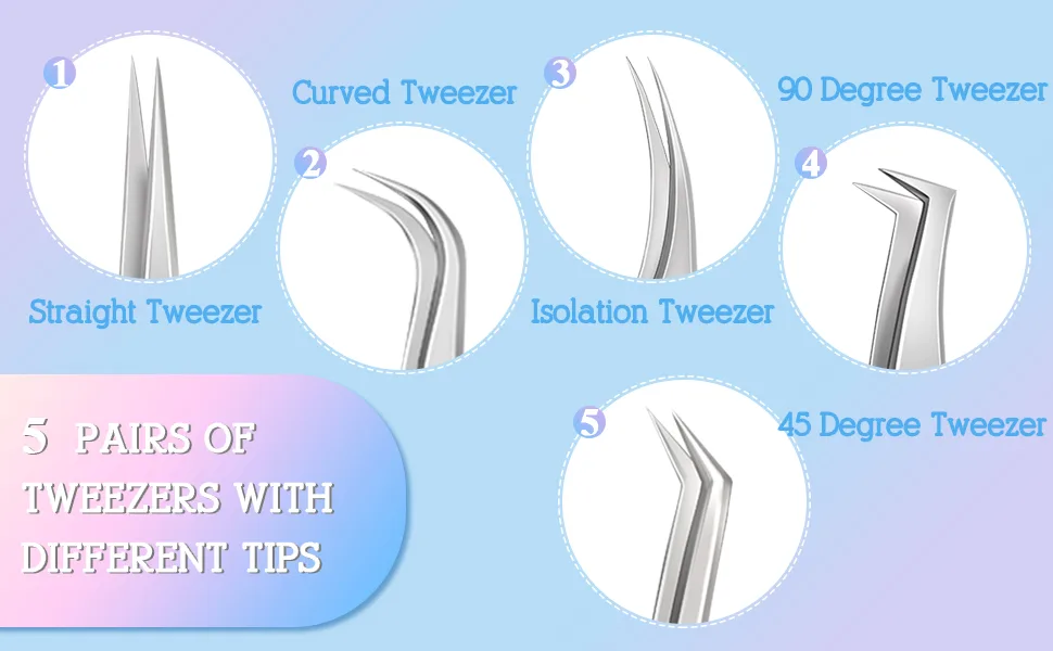 Lash Eyelash Extension Tweezers Set Eyelash Applicator Tool Curved and Straight Pointed Tweezers for Eyelash Extensions - product information 2