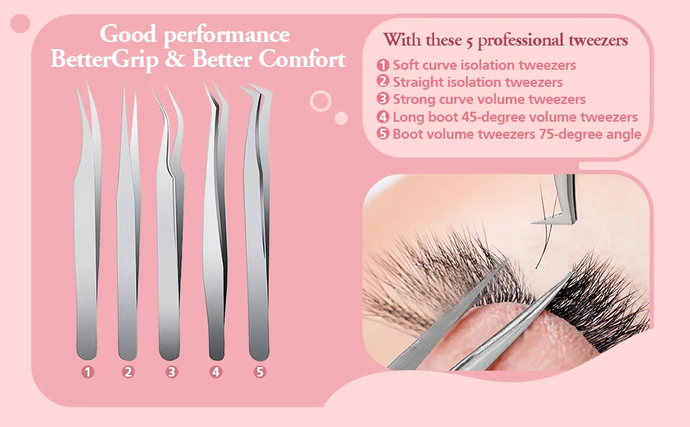 Lash Eyelash Extension Tweezers Set Eyelash Applicator Tool Curved and Straight Pointed Tweezers for Eyelash Extensions - product information 3