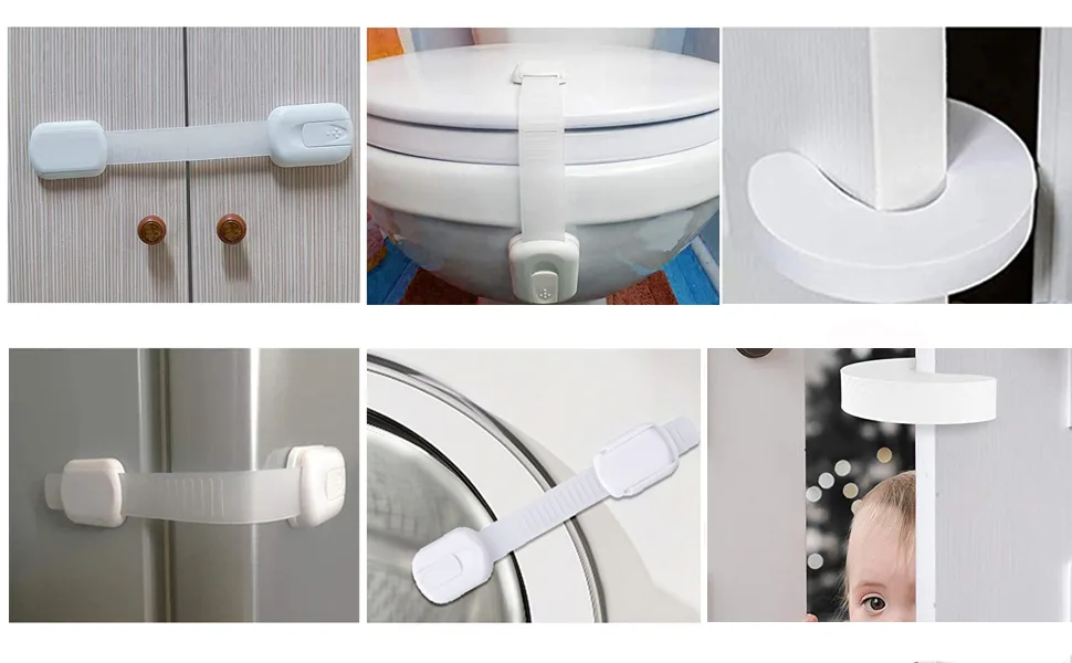Hion Child Safety Cupboard Locks 10 Piece Set - 6 cupboard locks,2 door stoppers