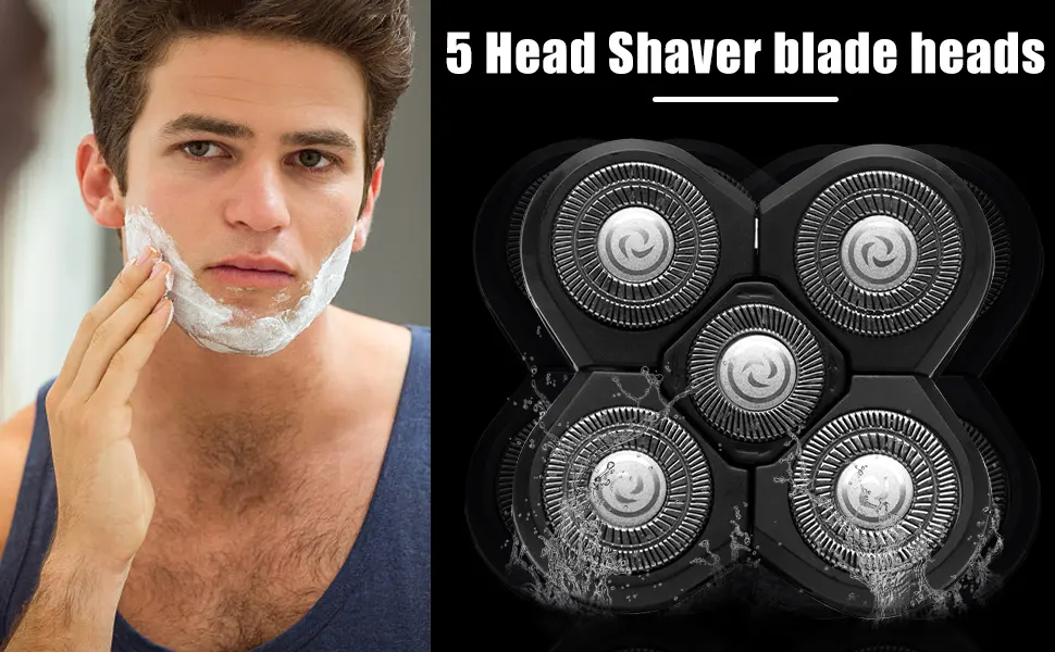 Shaver Blade Heads 5 Heads Beard Cutter Replacement Blade Easy Install Electric Razor Shaver Head for Head and Face gold - Head Shaver