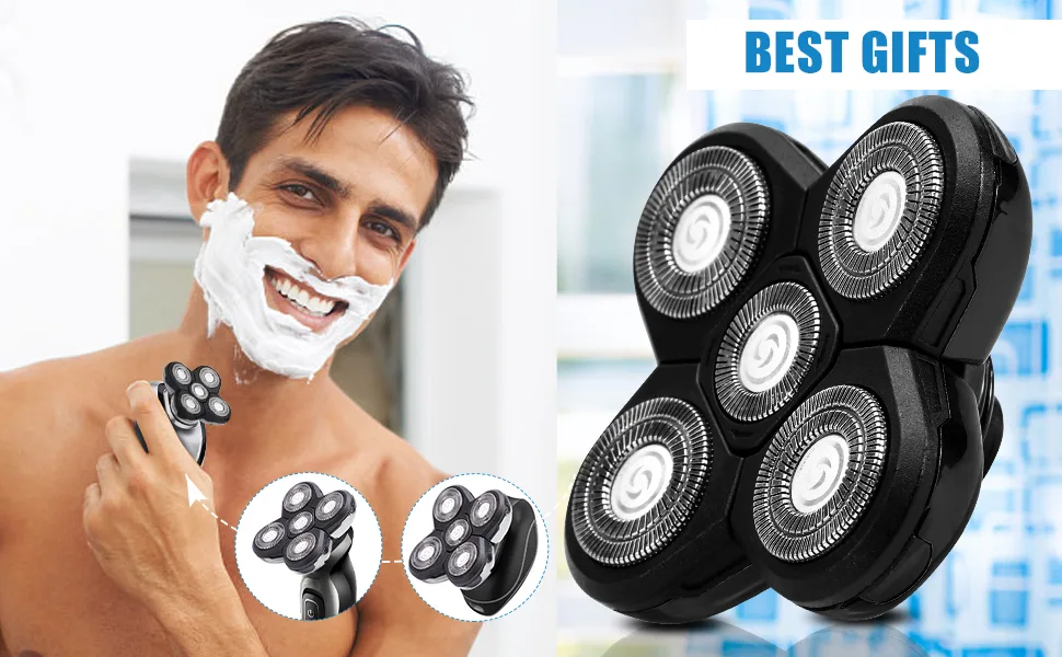Shaver Blade Heads 5 Heads Beard Cutter Replacement Blade Easy Install Electric Razor Shaver Head for Head and Face gold - Head Shaver