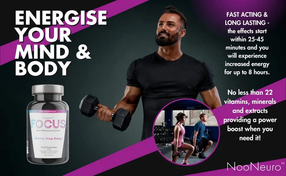 NooNeuro Focus Alpha Brain Cognitive Performance Supplement Enhance Brain and Memory Function Focus Energy and Mental Agility. Includes Ginkgo Biloba Guarana L-Theanine Choline Black Pepper 60 - focus energy supplement brain memory limitless alpha onnit joe rogan pill vitamin extract