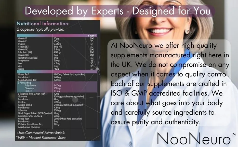 NooNeuro Focus Alpha Brain Cognitive Performance Supplement Enhance Brain and Memory Function Focus Energy and Mental Agility. Includes Ginkgo Biloba Guarana L-Theanine Choline Black Pepper 60 - focus study aid limitless pill memory revision energy gaming boost booster brain