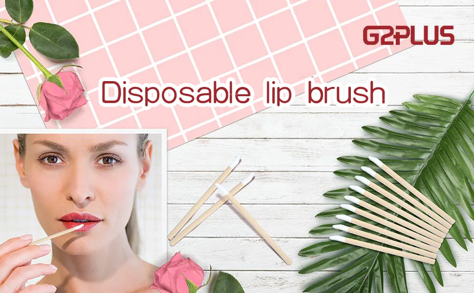 G2PLUS 50PCS Disposable Lip Brushes with Wooden Handle Makeup Lipstick Applicators Lip Gloss Wand Brushes for Lip Extension Application - Bamboo Lip Brushes