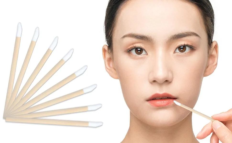 G2PLUS 50PCS Disposable Lip Brushes with Wooden Handle Makeup Lipstick Applicators Lip Gloss Wand Brushes for Lip Extension Application - bamboo mascara wand
