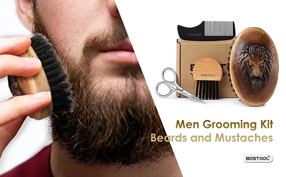BESTOOL Beard Brush and Comb Set for Men Grooming Beards and Mustaches Wooden Base Boar Bristle Beard Brush Great Gifts for Men Regular - Beard Brush and Comb Set for Men