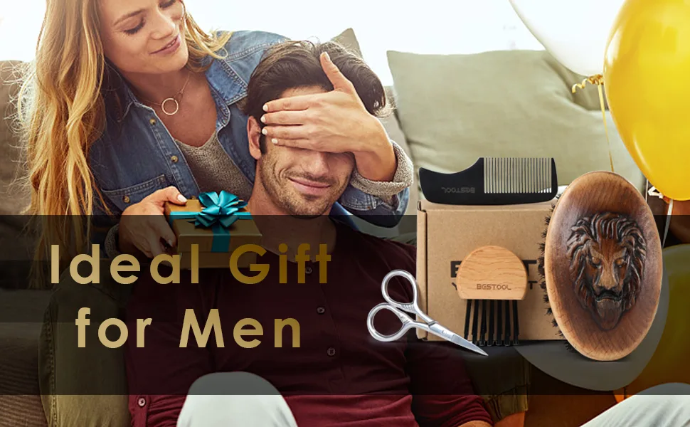 BESTOOL Beard Brush and Comb Set for Men Grooming Beards and Mustaches Wooden Base Boar Bristle Beard Brush Great Gifts for Men Regular - Beard Brush and Comb Set for Men