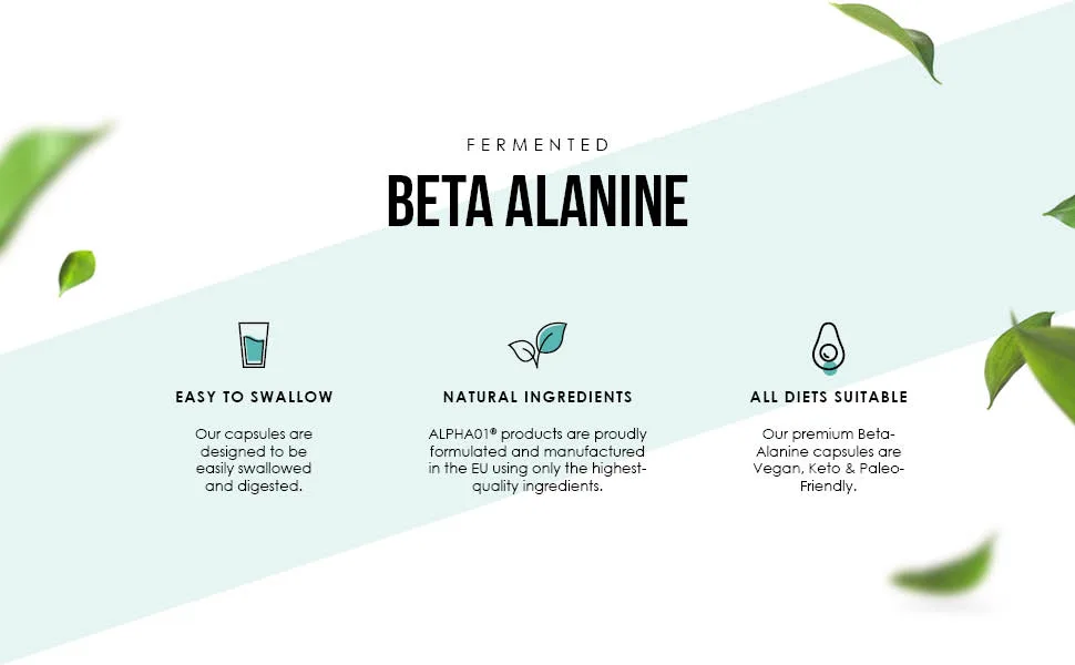 Fermented Beta-Alanine 1500mg Essential Amino Acid Support Made with BioPerine Non GMO Gluten Free Halal 120 Vegan Capsules - B09886NBYP - Fermented Beta Alanine