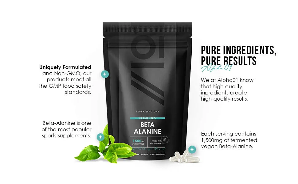Fermented Beta-Alanine 1500mg Essential Amino Acid Support Made with BioPerine Non GMO Gluten Free Halal 120 Vegan Capsules - B09886NBYP - Fermented Beta Alanine