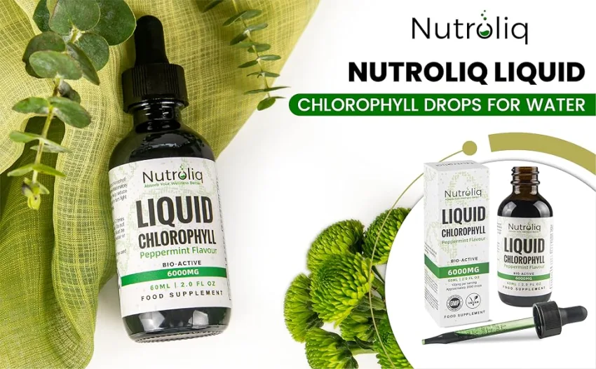 Nutroliq Liquid Chlorophyll Drops for Water - Herbal Extract Promoting Healthy Weight Management Immune System - Energy & Cleansing Support - Non-GMO Zero Sugar - 60ml Natural Peppermint Flavor - Chlorophyll