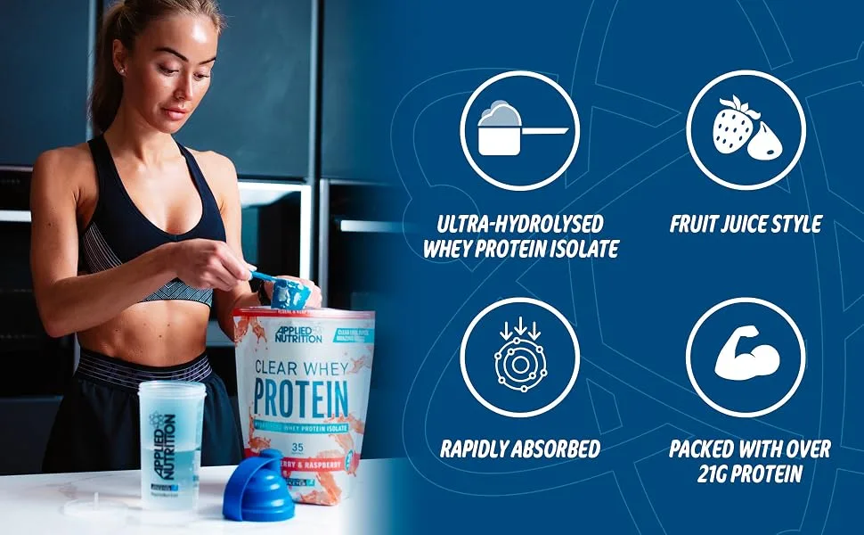Applied Nutrition Clear Whey Isolate - Whey Protein Isolate Refreshing High Protein Powder Fruit Juice Style Flavours (Cherry & Apple) (875g - 35 Servings) Cherry & Apple 35 Servings (Pack of 1) - Clear Whey A+2