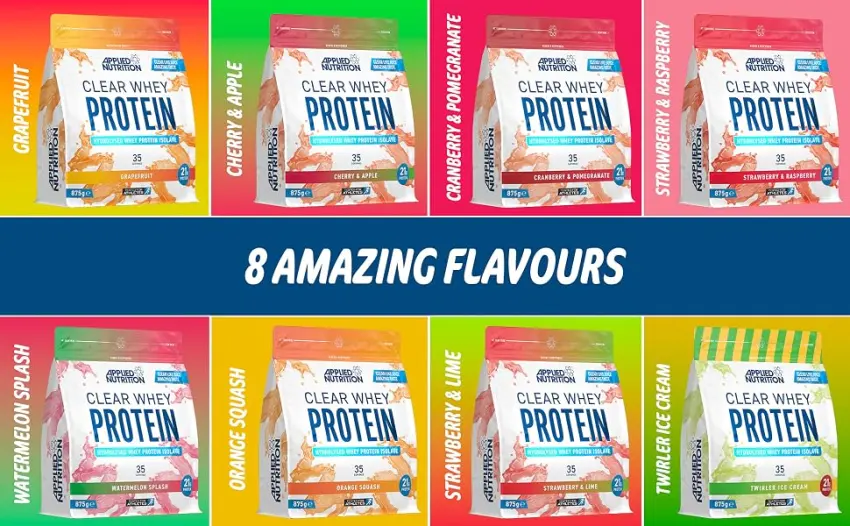 Applied Nutrition Clear Whey Isolate - Whey Protein Isolate Refreshing High Protein Powder Fruit Juice Style Flavours (Cherry & Apple) (875g - 35 Servings) Cherry & Apple 35 Servings (Pack of 1) - Clear Whey bags A+2