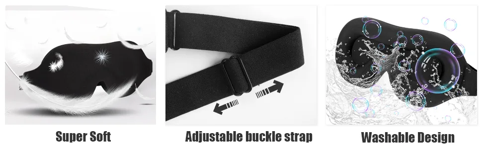Sleep Eye Mask for Men Women Soft Slow Rebound 3D Contoured Cup Night Blindfold with Adjustable Strap Comfy Sleeping Eye Cover for Nap Travel (Black) - washable adjustable strap