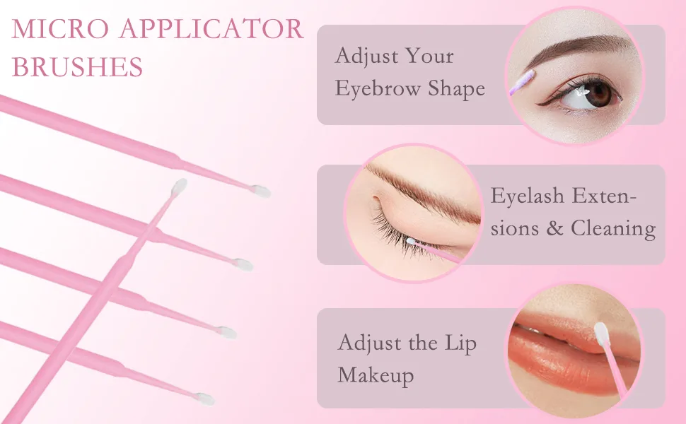 100Pcs Micro Applicators Brushes Disposable Eyelash Extensions Mascara Wands Brush Micro Brushes Pink - micro applicator brushes