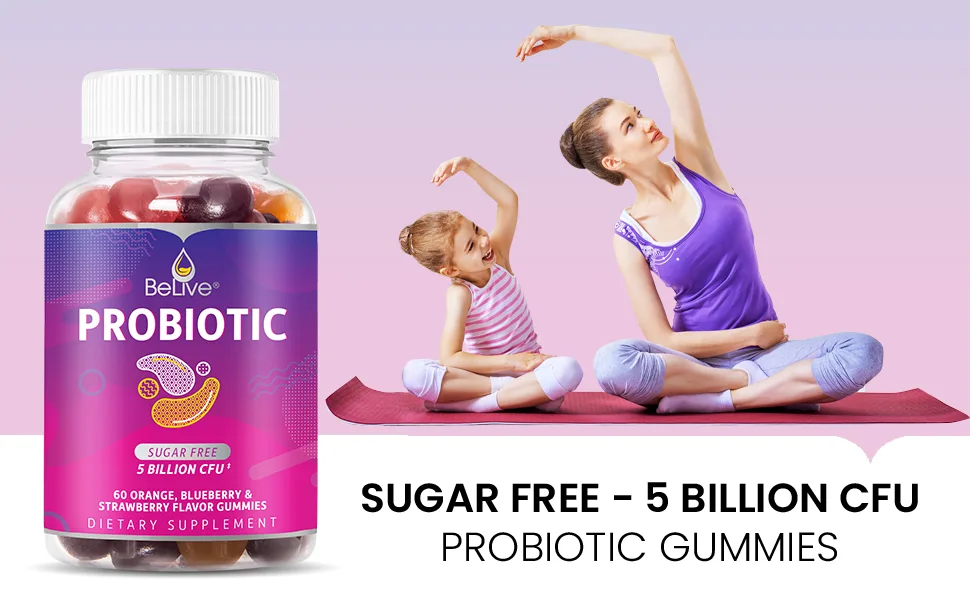 Probiotic Sugar Free Gummies - 5 Billion CFUs (Highest Strength Probiotics Gummy) Gut Digestive Support Immune System Chewable Supplement for Kids Men & Women - Mix Berries (5 Bottles) - product information 1
