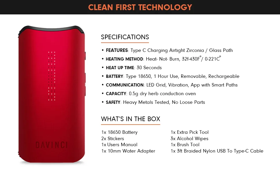 Davinci IQC Dual Use Vaporizer- Portable Vaporizer- Dry Herb Extract- 5 Year App Enabled- Ruby - electric charging vaping electronic mouthpiece vapour burn rechargeable small travel