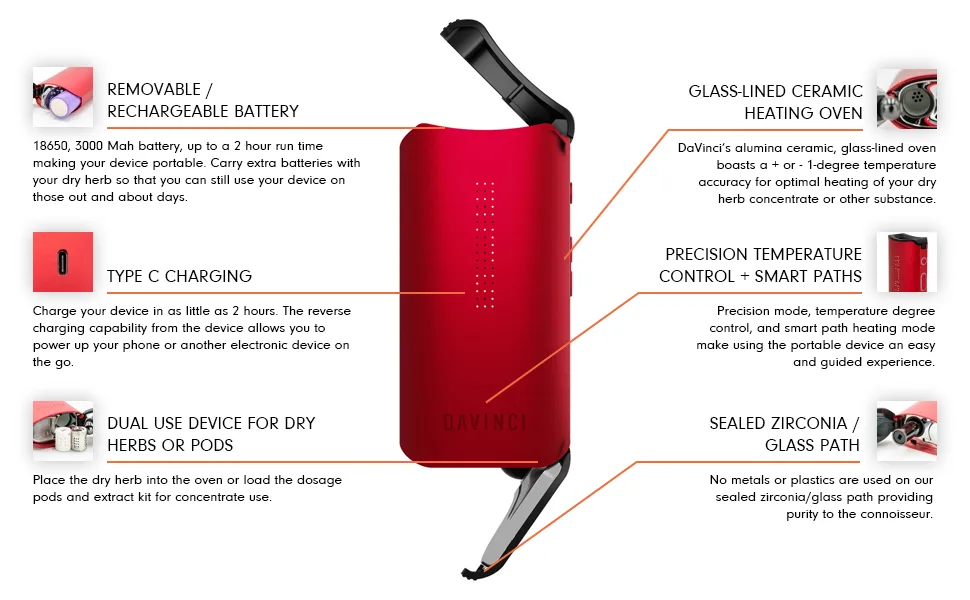 Davinci IQC Dual Use Vaporizer- Portable Vaporizer- Dry Herb Extract- 5 Year App Enabled- Ruby - flavour filters devices alternative desposibal inhalators liquid plastic