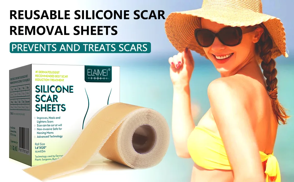 Silicone Scar Sheets Professional for Scars Caused by C-Section Surgery Burn Keloid Acne and More Drug-Free Silicone Scar Roll 3Meters  - product information 1