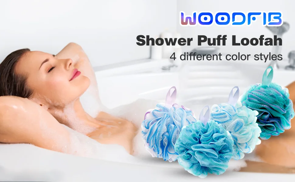 Shower Puff Loofah 4 Pcs Extra Large Bath Sponge with Mesh Build - Body Scrubber for Exfoliate and Cleaning 75g/PCS Multicolor - product information 1
