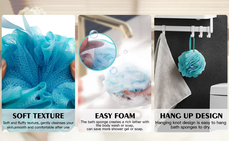 Shower Puff Loofah 4 Pcs Extra Large Bath Sponge with Mesh Build - Body Scrubber for Exfoliate and Cleaning 75g/PCS Multicolor - product information 2