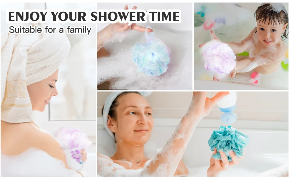 Shower Puff Loofah 4 Pcs Extra Large Bath Sponge with Mesh Build - Body Scrubber for Exfoliate and Cleaning 75g/PCS Multicolor - product information 3