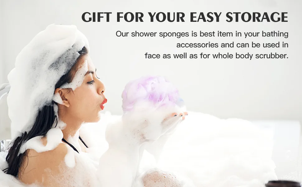 Shower Puff Loofah 4 Pcs Extra Large Bath Sponge with Mesh Build - Body Scrubber for Exfoliate and Cleaning 75g/PCS Multicolor - product information 4