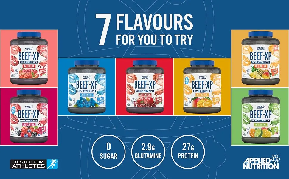 Applied Nutrition Beef XP - Clear Hydrolysed Beef Protein Isolate Fruit Juice Style Dairy Free Beef Protein Powder Lactose Free Zero Sugar Low Fat 1.8kg - 60 Servings (Mixed Berry) - Beef A+4