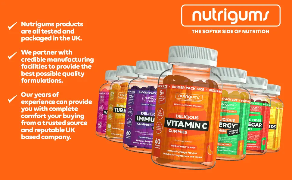Vitamin C 80mg Gummy | Orange Flavour | 60 Vegan Gummies | Immune Energy & Collagen Formation Support by NUTRIGUMS  - product information 4