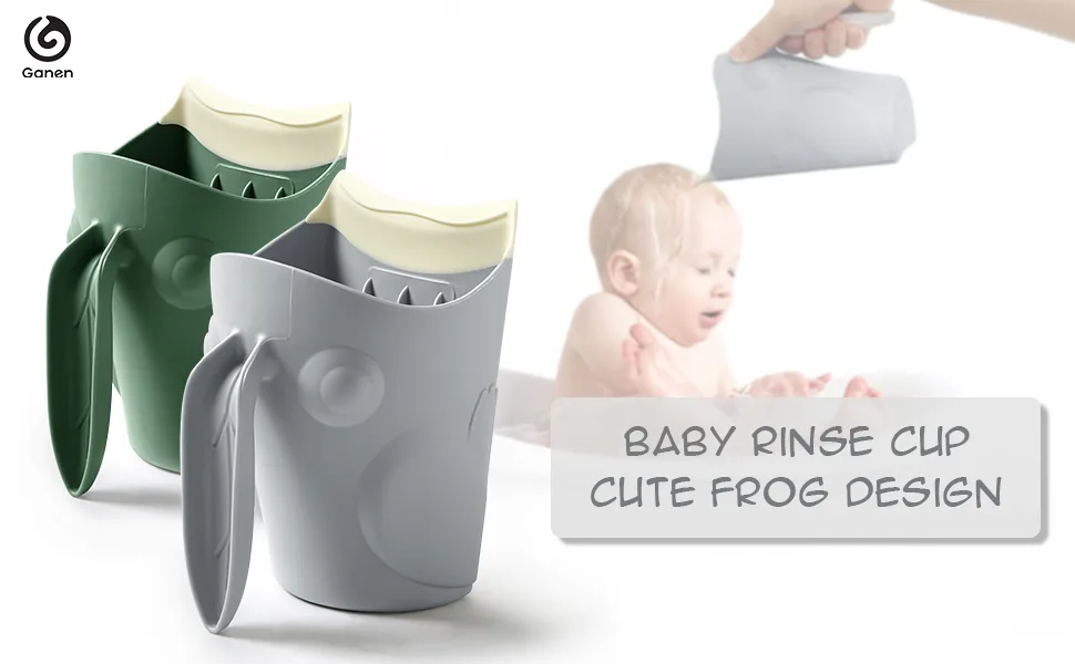 GanEn Bath Rinse Cup for Baby Cute Frog Shape Baby Bath Cup Hair Shampoo Rinser for Toddlers (Grey) - product information 1