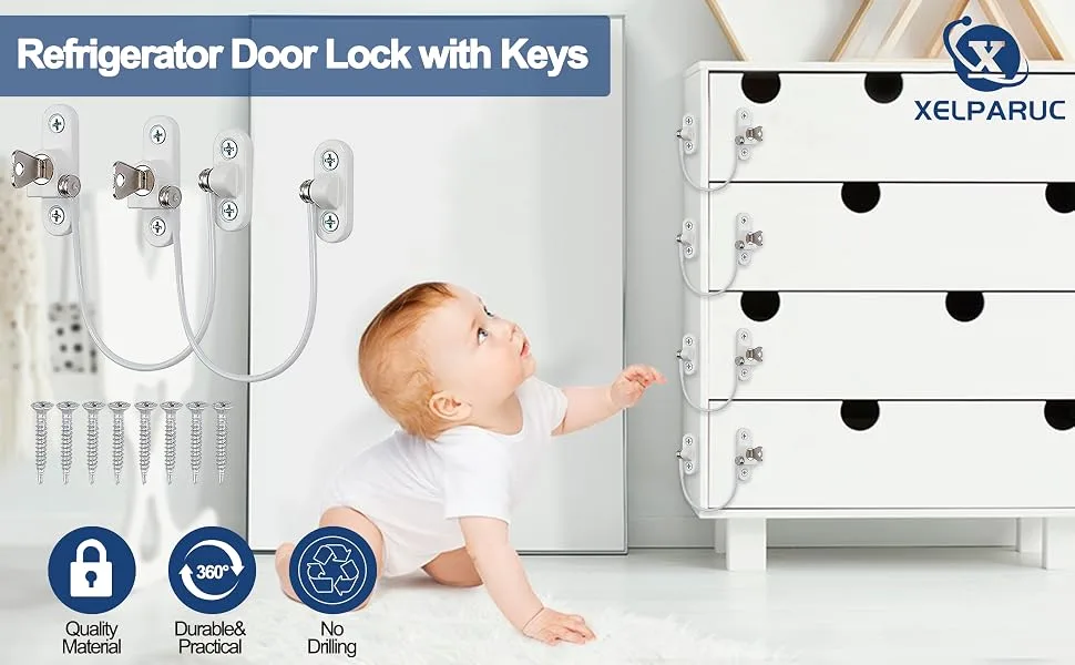 Xelparuc Window Restrictor Locks 2Pcs Professional UPVC Window Restrictor Locks Child Baby Safety Security Wire Catch with Screw Keys Safety - product information 1