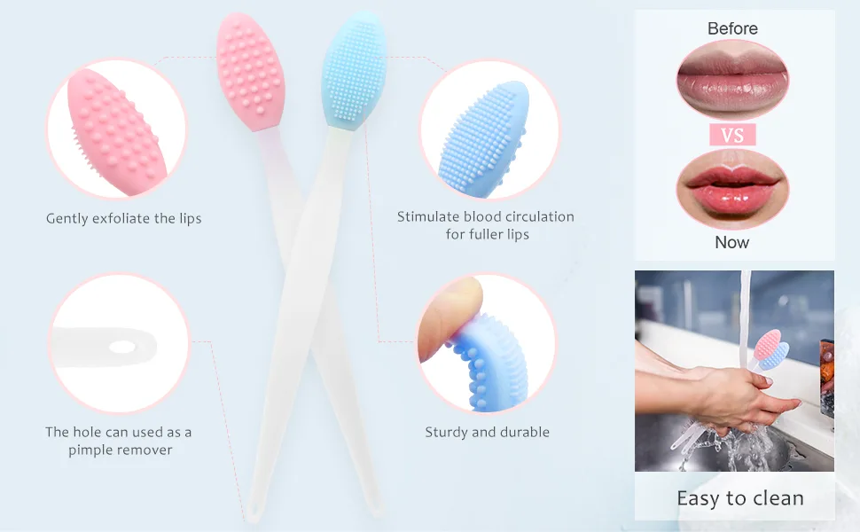 Lip Brushes Double-Sided Soft Silicone Exfoliating Lip Brush (Green Pink 2 Pcs) - product information 2